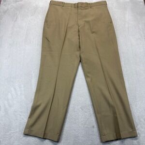 Vintage Lands' End Pants Men's 38 100% Wool Dress Tan Straight Leg Cuff USA Made